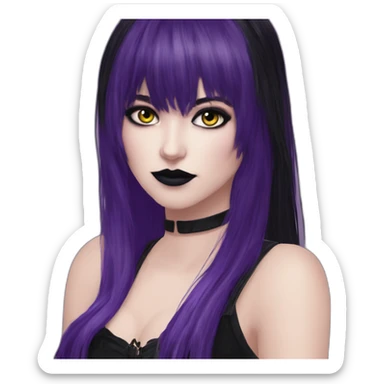 Elissabat-with-bangs-long-hair-dark-plumpurple-and-black-vampire-goth-makeup-pinkeyes-romanticgothcloses- sticker