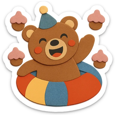 Move the cupcakes a bit farther away from the bear and arrange them in a visually appealing, well-balanced composition. Keep all other elements unchanged. sticker