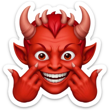 un diablo feliz con unos dedos groseros en los lados sticker