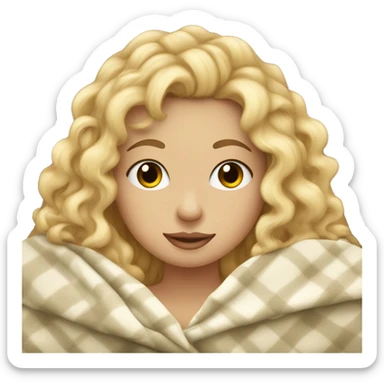 Blonde  hair curly girl inside a blanket sipping coffee sticker