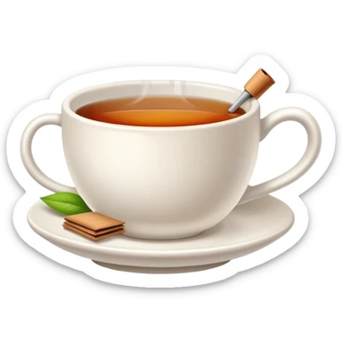 steaming cup of tea with tea bag sticker