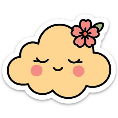 feminine adult vanilla cloud doe with rosy cheeks and cherry flowers, floating gracefully, minimalist style, brand identity, social media sticker