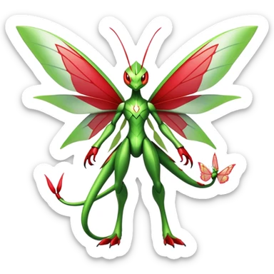  Cool Edgy Shiny Futuristic Ethereal Legendary Scizor-Kartana-Digimon-Schyther-Flygon-hybrid full body with butterfly wings sticker