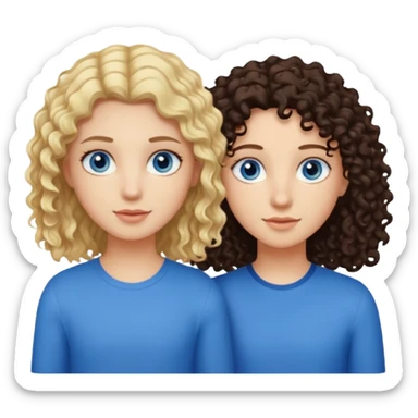 two best friends one brown eyes dark curly hair and the other, blond straight hair, blue eyes sticker