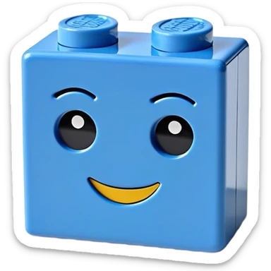 A single blue Lego-style brick with a cute smiling face sticker