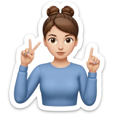 A white female with brown hair bun flipping the middle finger with both hands sticker