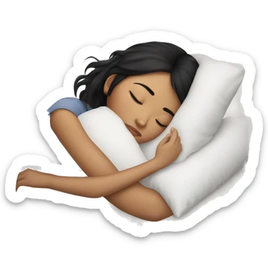 black hair asian teenage girl sleeping on white pillow  sticker
