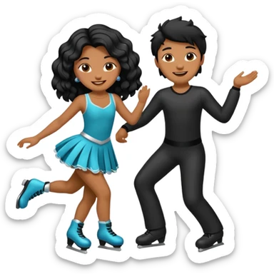 una patinadora con pelo negro largo y ondulado en las puntas con un mallot de color patinando en pareja sticker