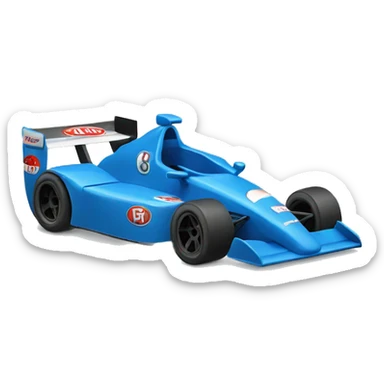A Blue race car with neat logo on the side sticker