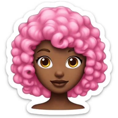 Hello kitty hat black girl with curly hair with the front of her hair being pink sticker