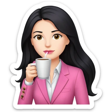 business dressing pink clothes woman  caucasian with a long black hair drinking coffee sticker
