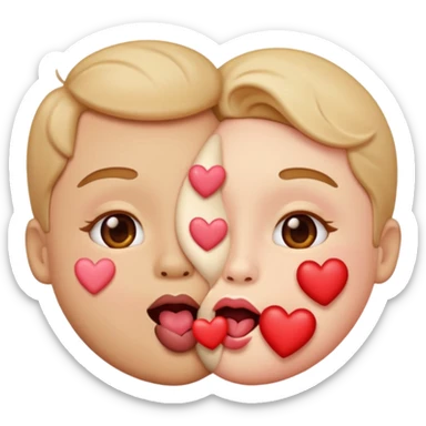 A cute circular blowing a smooch kiss and a bite on a another emoji's lip sticker