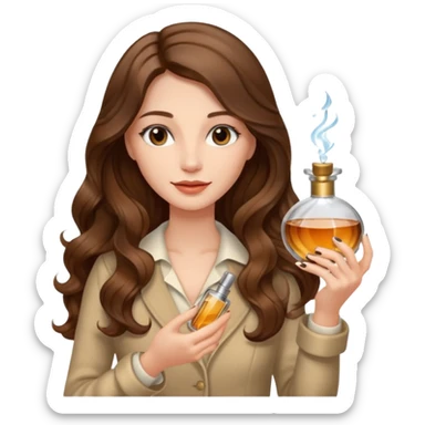 Half body pretty long hair woman holding 1 parfume sticker