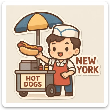 hotdog seller in New York with cart sticker