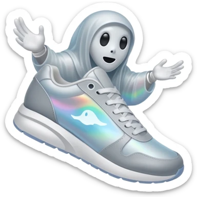 A holographic ghost wearing sneakers sticker