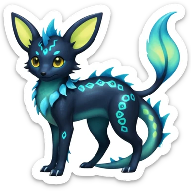Shiny Aural Iridescent Fluorescent Bioluminescent Umbreon-Amaura-Salandit-Vaporeon-Fakémon-fusion (full body) sticker