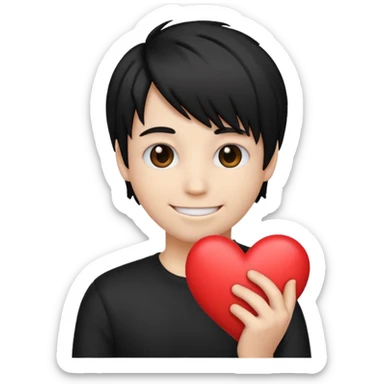 emoji face with emo hair holding a heart and hes so happy sticker