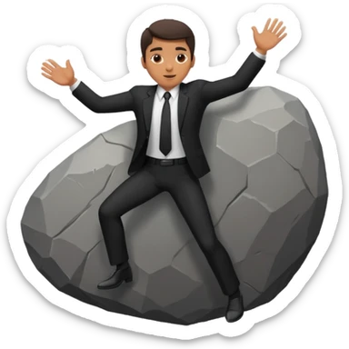 a man in a suit  pushing a huge rock sticker