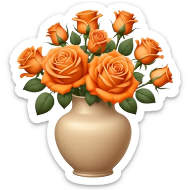 bouquet of bright orange roses in a beige aesthetic vase in vintage style sticker