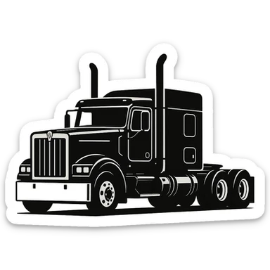 Kenworth W680 flattop black semi truck sleeper, stacks, minimal style sticker