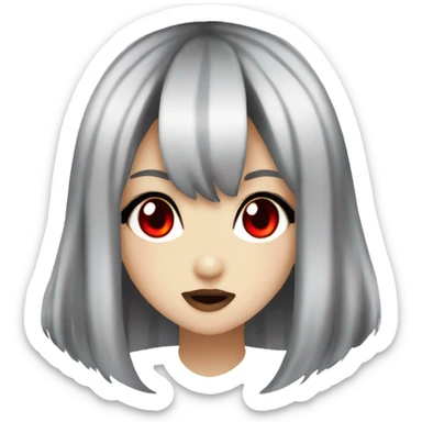 hime gyaru girl, black hair, red eyes, vampire fangs sticker