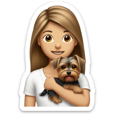 Yorkshire Terrier in the arms of a girl with brown hair sticker