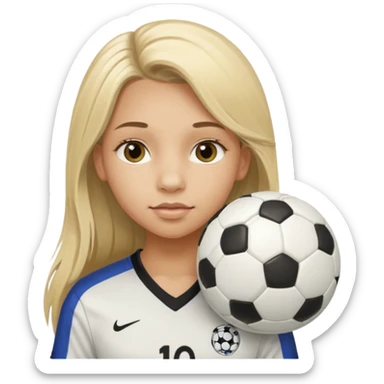 A girl with long light blonde hair with long eyelashes that looks around 13 years old with a soccer ball make her lips lined sticker