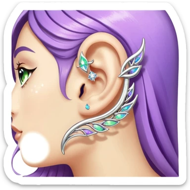 Elvish fae shiny sparkly iridescent translucent diaphanous ear climber ear cuff sticker