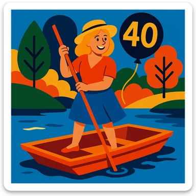 Make the woman have blonde hair and give her a 40th birthday balloon in a vibrant toon illustration style. sticker