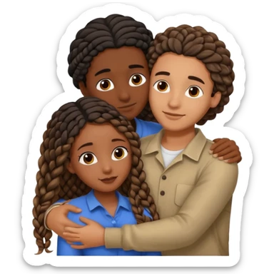 dark skin, black girl with black and brown braids, hugging her middle eastern boyfriend with wavy brown hair and medium to light skin sticker