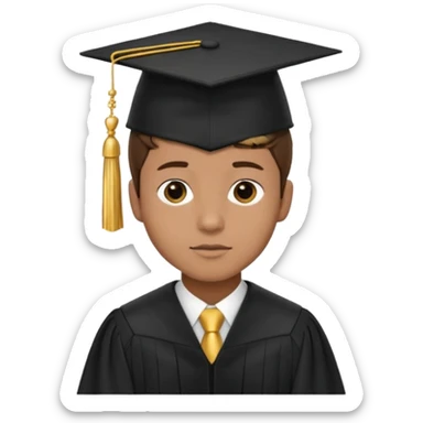 A young man with short brown hair, light brown skin, wearing a black graduation cap with a gold tassel. sticker