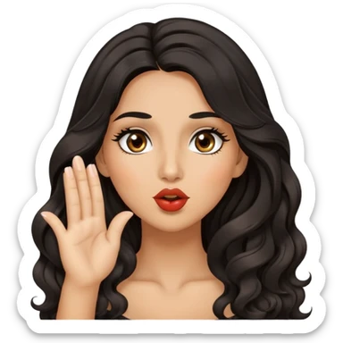 woman with olive skin, brown eyes and long lashes, and long black wavy hair blowing kiss sticker