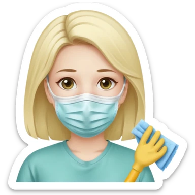 lady cleaning excessively and feeling anxious wearing a mask sticker