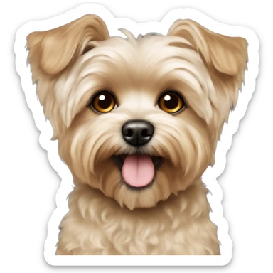 yorkie bichon mix. dog with light tan curly fur, very very LONG ears DOWN. dark brown eyes,. sticker