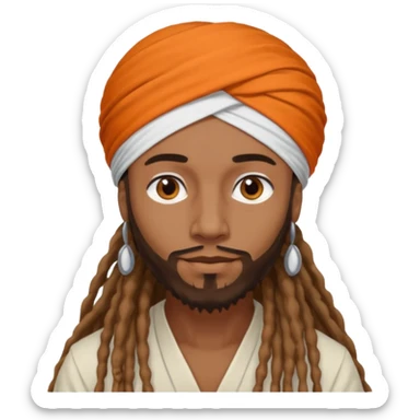 Brownskin man with long dreadlocks add a white turban on his head orange shirt  sticker