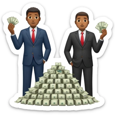 deux cheffe d'entreprise noir, un en train de compter sa montagne de billet et le deuxième derrière lui  poche vide pas d'argent  sticker