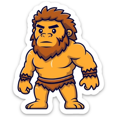 Neanderthal caveman with very broad shoulders, primitive human with strong build, fur clothing sticker