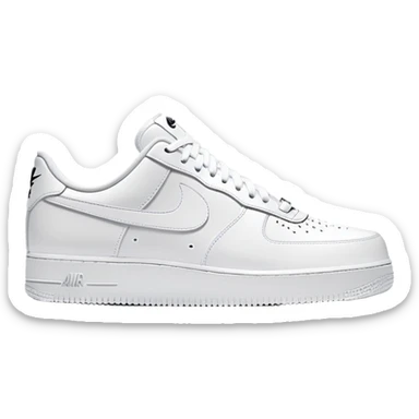 Pristine white Nike Air Force 1 with visible Nike swoosh logo sticker