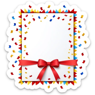 festive invitation card with a ribbon and colorful confetti around it sticker