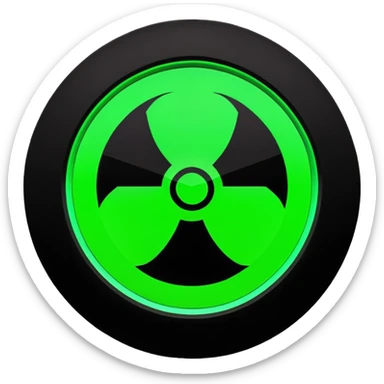 hazardous green logo, iOS app icon style, circular shape, neon green, black hazard symbol, minimal, no text sticker
