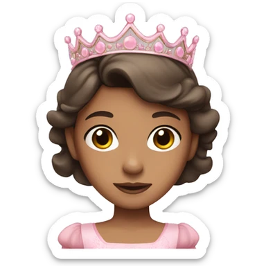 girl with dark brown hair and brown eyes with light tan skin wearing a pink princess dress and a tiara sticker