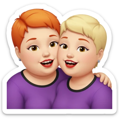 Chubby ugly lesbian kissing tall butch lesbian with huge teeth and short hair sticker