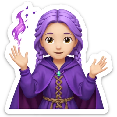 A playful mage girl with braids, purple cloak, and magic swirling around her hands.
 sticker