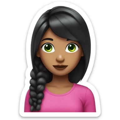girl with bluey green eyes, black hair and hot pink front strands  sticker