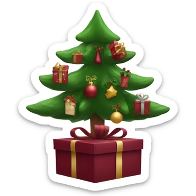 burgundy Christmas gifts under a tree sticker