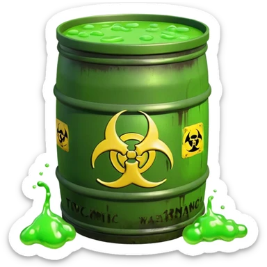 3D render of Biohazard Barrel, toxic waste aesthetic, neon green bubbling liquid, caution yellow metal, industrial warning texture, Apple emoji style, isolated on white background --v 6.0 sticker
