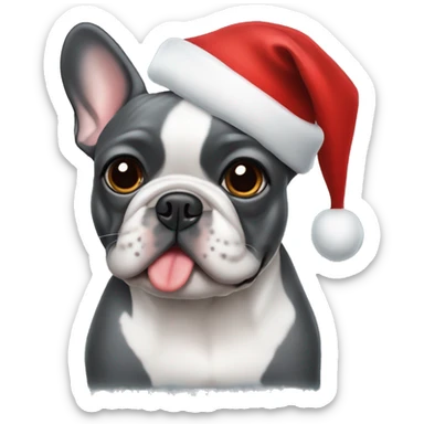 Dark gray French bulldog with Santa hat sticker