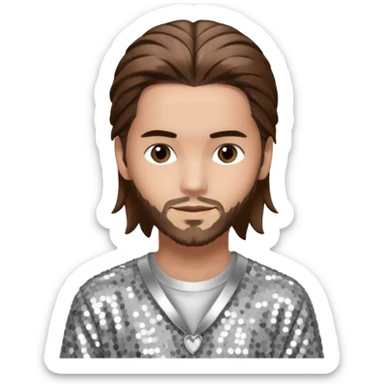 Tom Kaulitz from Tokio Hotel with long brown hair, silver sequin outfit  sticker