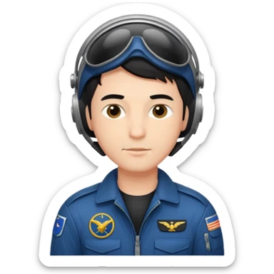 A male pilot with fair skin and short black hair sticker