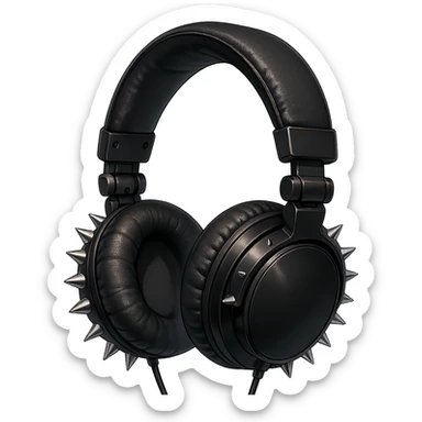 goth headphones, black with silver spikes, realistic anime style sticker